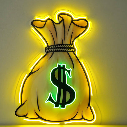 Money Bag Dollar Sign Uv Printed Led Neon Sign For Financial And Home Decor | Shineneon