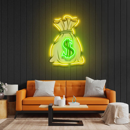 Money Bag Dollar Sign Uv Printed Led Neon Sign For Financial And Home Decor | Shineneon