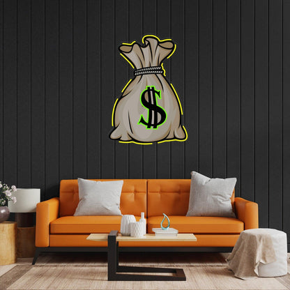 Money Bag Dollar Sign Uv Printed Led Neon Sign For Financial And Home Decor | Shineneon