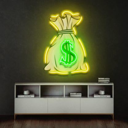 Money Bag Dollar Sign Uv Printed Led Neon Sign For Financial And Home Decor | Shineneon