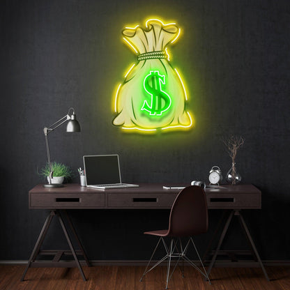 Money Bag Dollar Sign Uv Printed Led Neon Sign For Financial And Home Decor | Shineneon