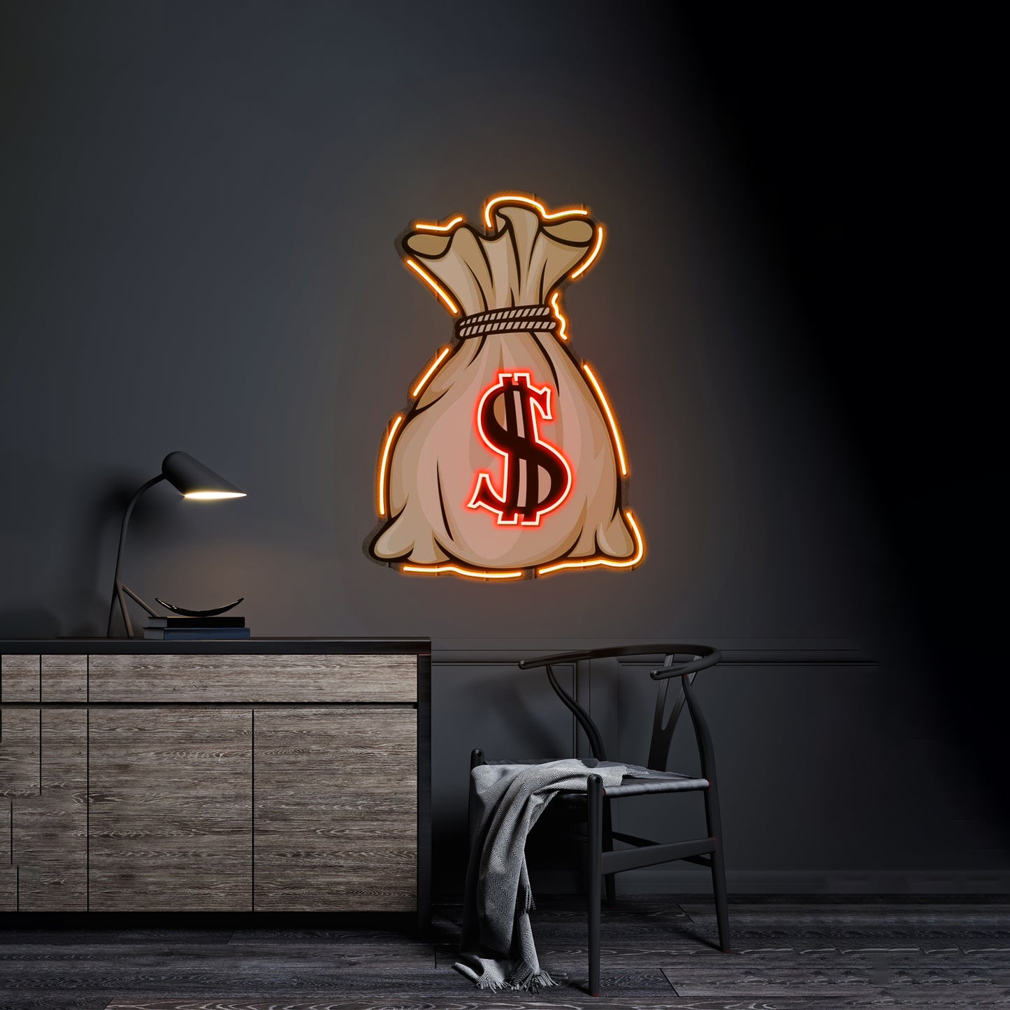 Money Bag Led Neon Artwork For Sale