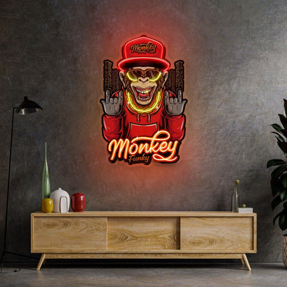Monkey Gold Chain Funky Gesture Uv Printed Led Neon Sign For Indoor Wall Art Decor | Shineneon