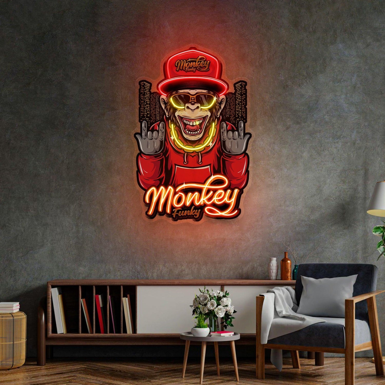 Monkey Gold Chain Uv Printed Led Neon Sign For Urban Decor | Shineneon