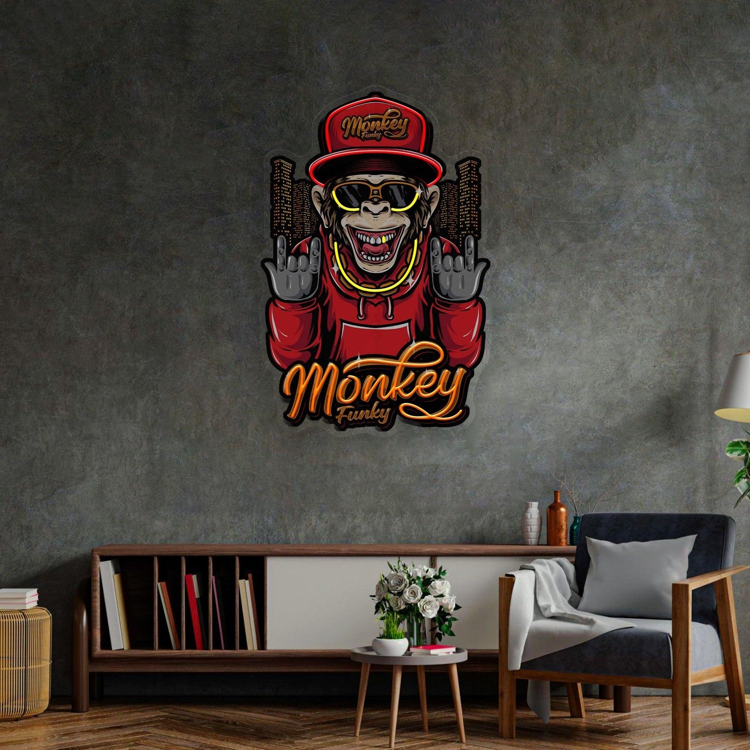 Monkey Gold Chain Uv Printed Led Neon Sign For Urban Decor | Shineneon