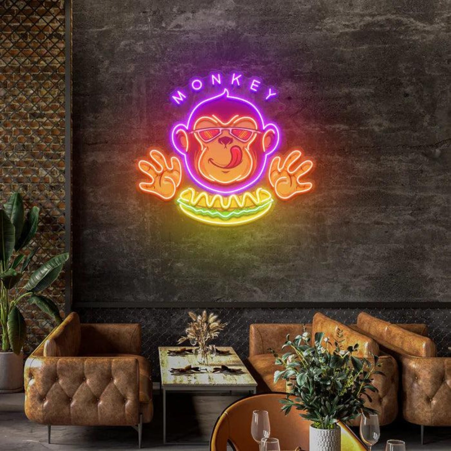Monkey Hotdog UV Art LED Neon Sign for Cafe Bar Decor | Shineneon