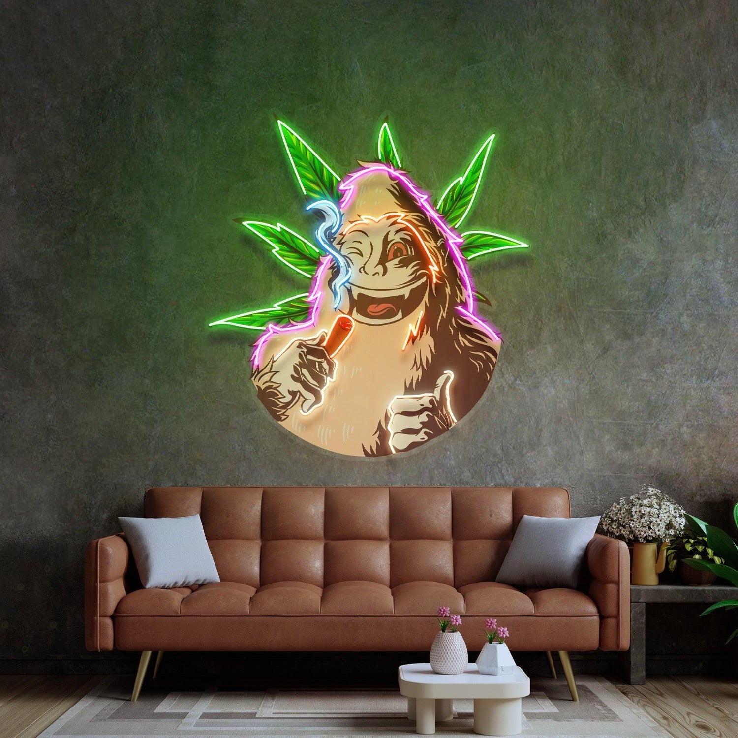 Monkey On Drugs Pop Art Uv Printed Led Neon Sign For Home Bar Decor | Shineneon