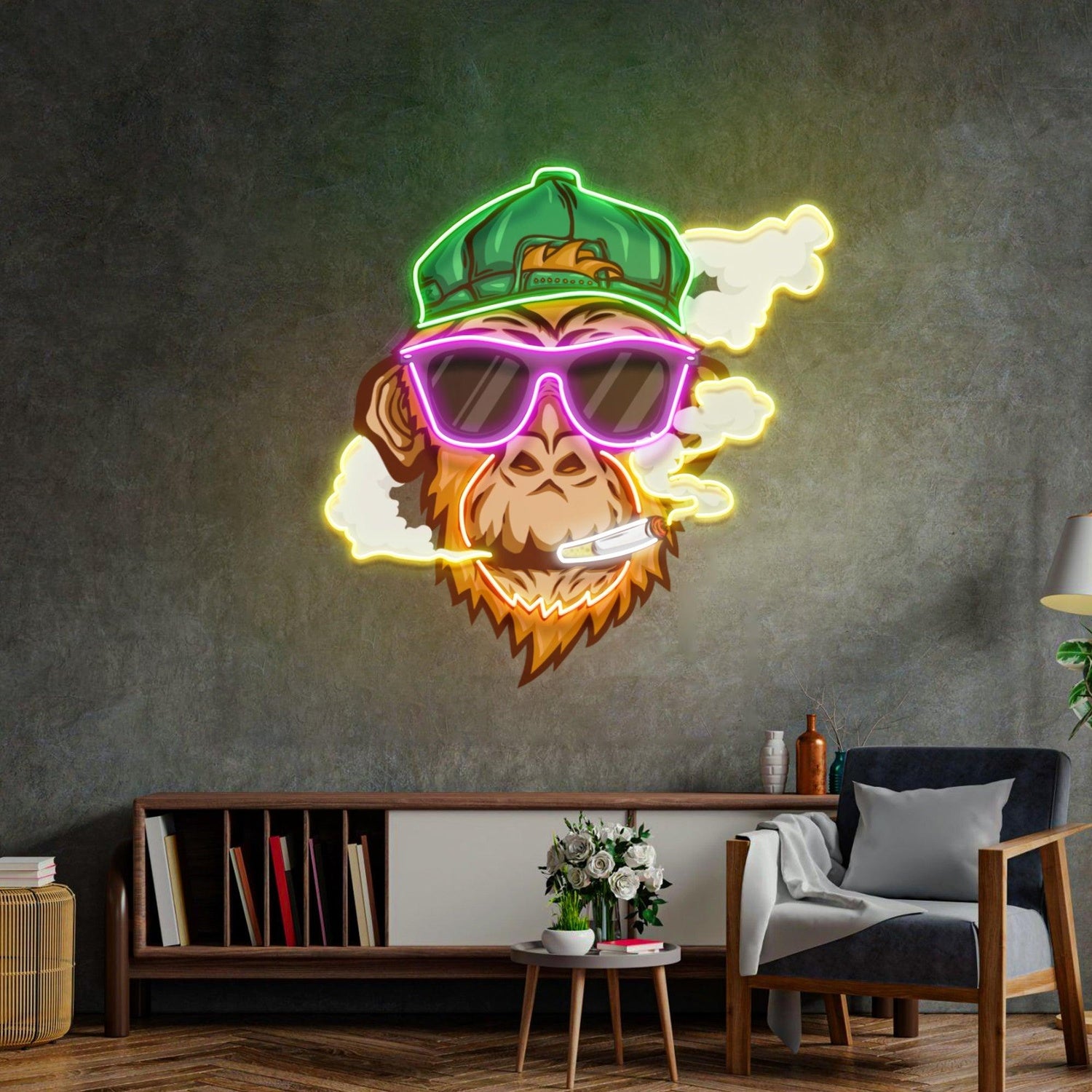Monkey Smoking Cigar Uv Printed Led Neon Sign Multicolor Street Art Wall Decor | Shineneon