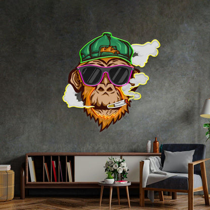 Monkey Smoking Cigar Uv Printed Led Neon Sign Multicolor Street Art Wall Decor | Shineneon