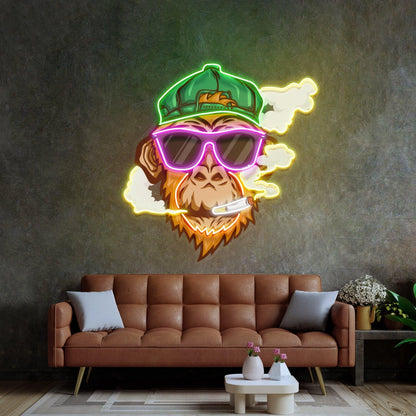 Monkey Smoking Cigar Uv Printed Led Neon Sign Multicolor Street Art Wall Decor | Shineneon