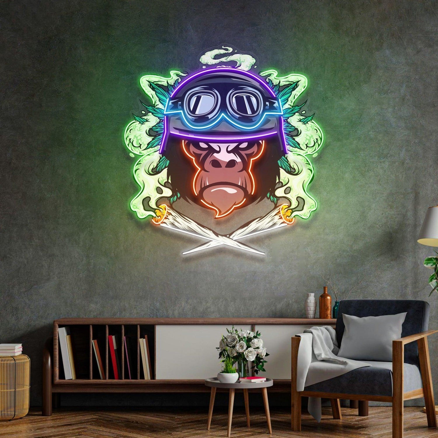 Monkey Soldier Helmet Multicolor Uv Printed Led Neon Sign Artwork For Indoor Decor | Shineneon