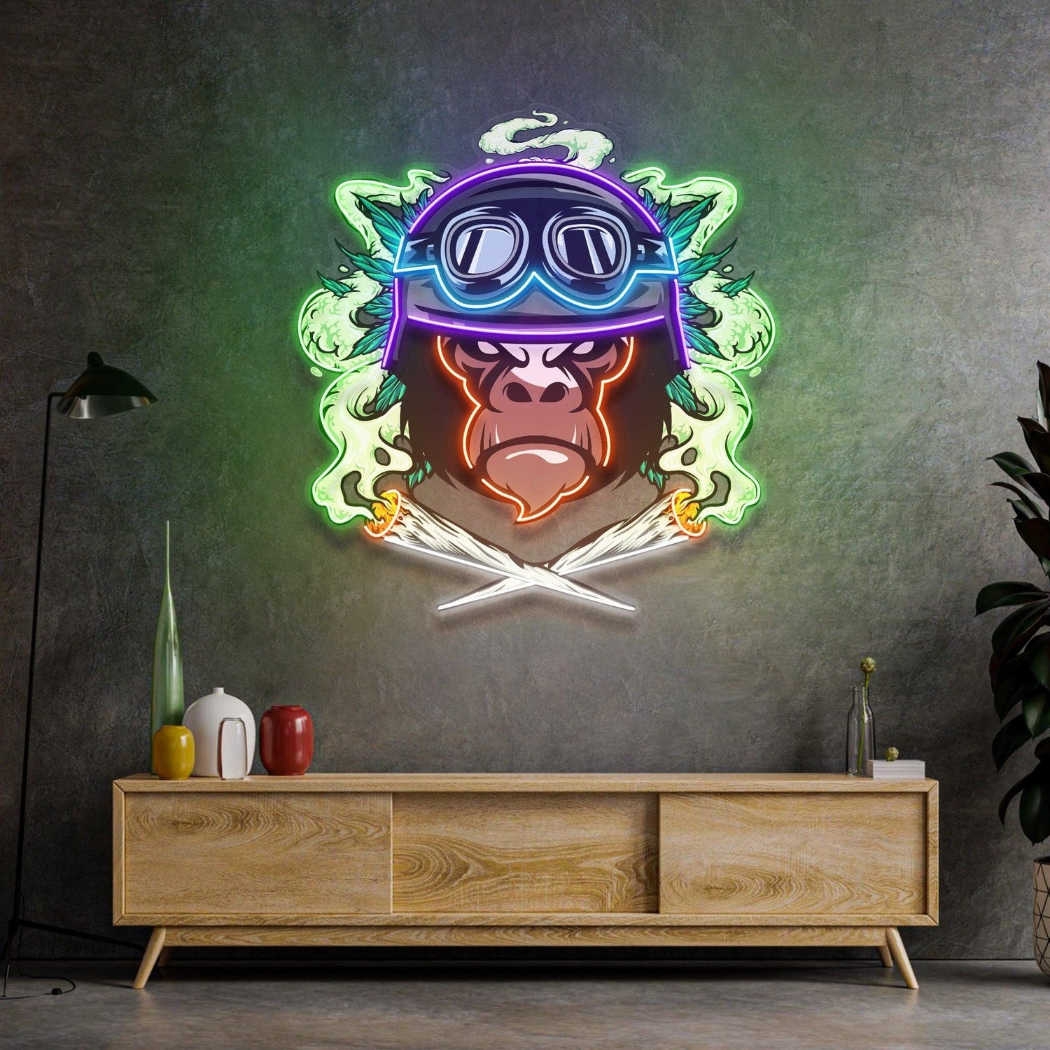 Monkey Soldier Helmet Pop Art Uv Printed Led Neon Sign For Indoor Punk Decor | Shineneon