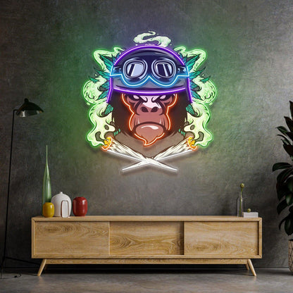 Monkey Soldier Helmet Pop Art Uv Printed Led Neon Sign For Indoor Punk Decor | Shineneon