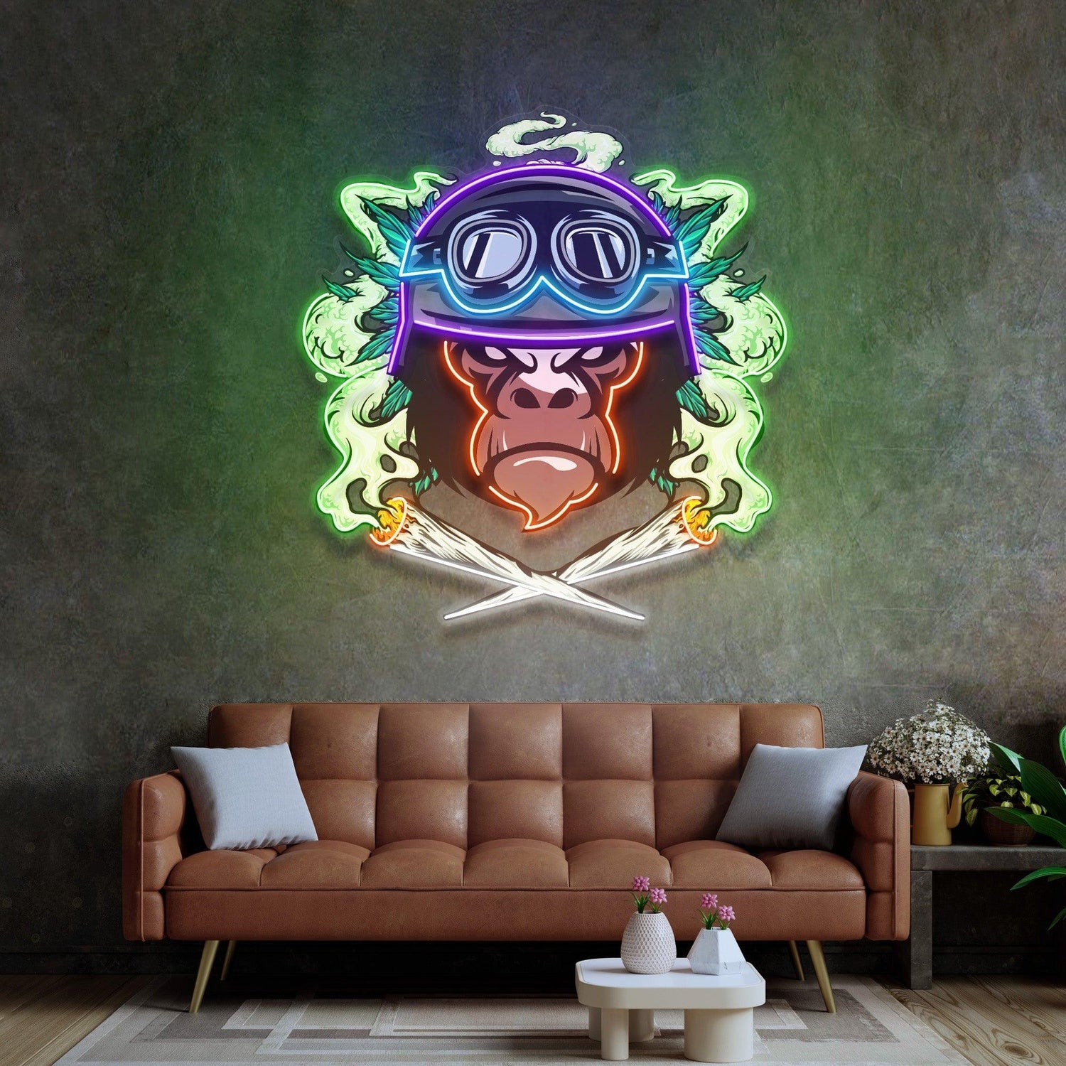 Monkey Soldier Helmet Pop Art Uv Printed Led Neon Sign For Indoor Punk Decor | Shineneon