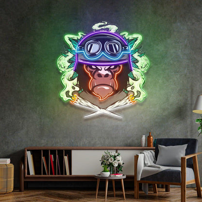 Monkey Soldier Helmet Pop Art Uv Printed Led Neon Sign For Indoor Punk Decor | Shineneon