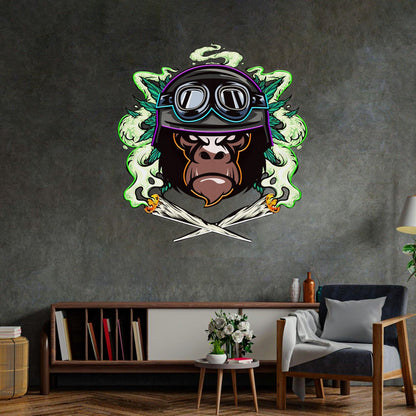 Monkey Soldier Helmet Pop Art Uv Printed Led Neon Sign For Indoor Punk Decor | Shineneon