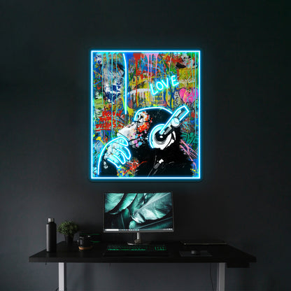 Monkey Thinker Banksy Urban Pop Colorful Artwork Neon Wall Signs