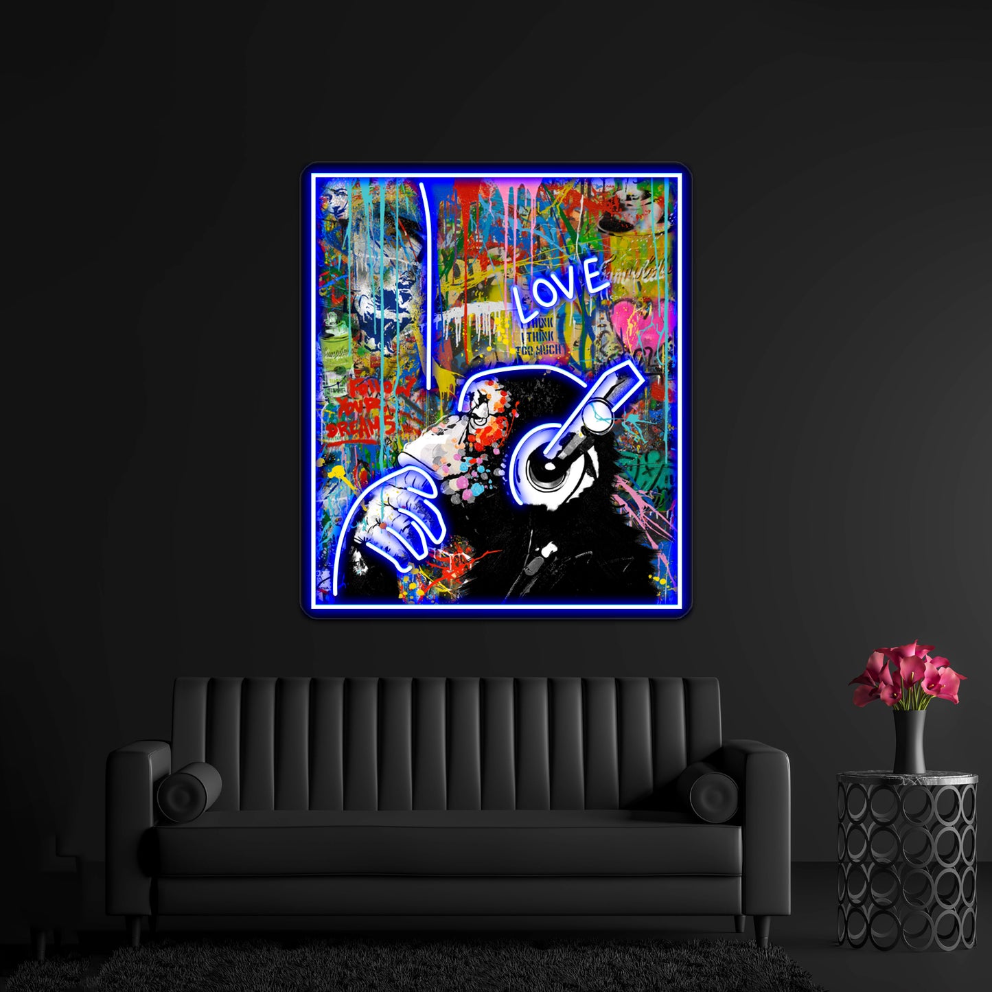 Monkey Thinker Banksy Urban Pop Colorful Artwork Neon Wall Signs