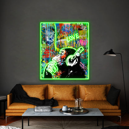 Monkey Thinker Banksy Urban Pop Colorful Artwork Neon Wall Signs