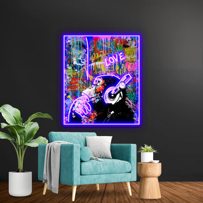 Monkey Thinker Banksy Urban Pop Colorful Artwork Neon Wall Signs