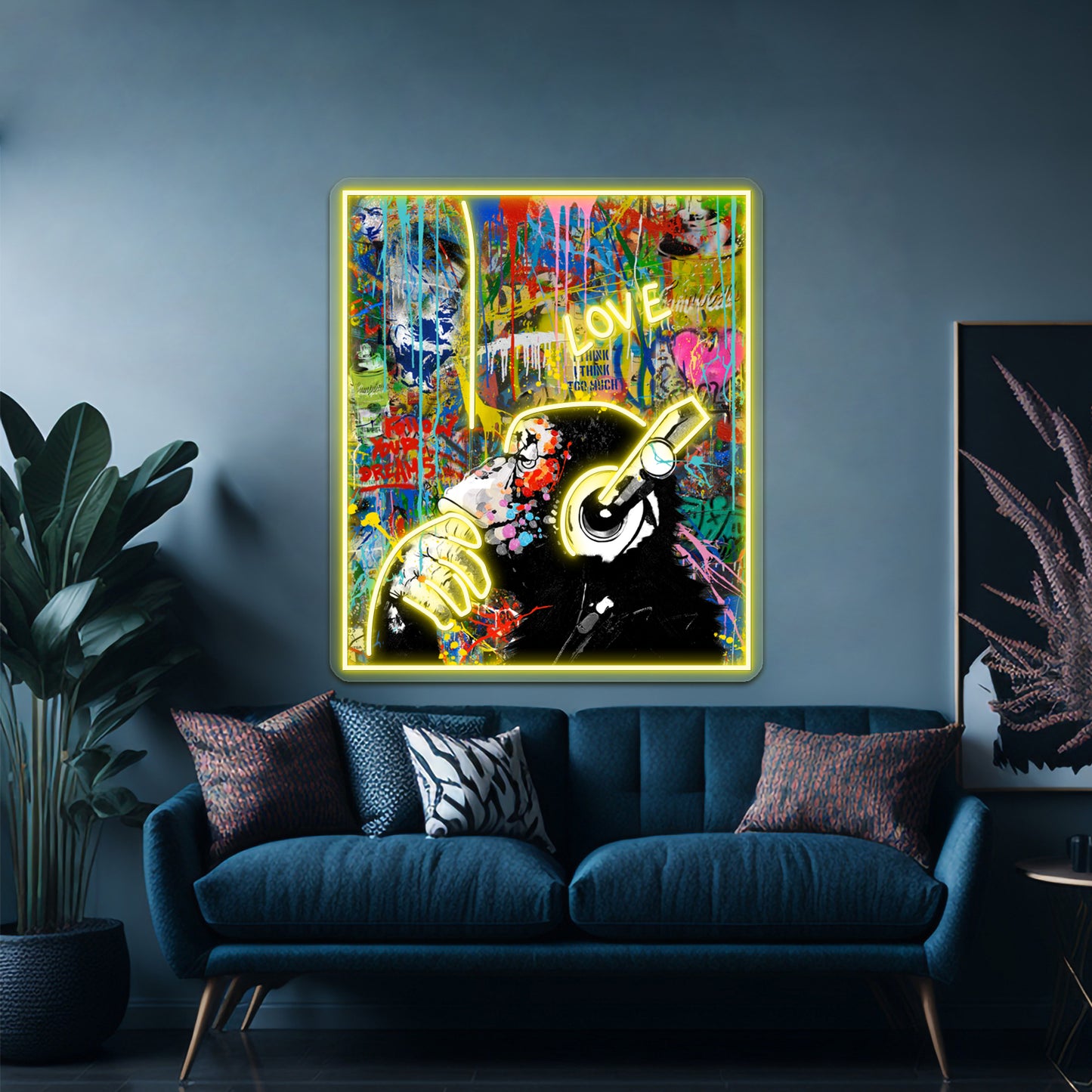 Monkey Thinker Banksy Urban Pop Colorful Artwork Neon Wall Signs