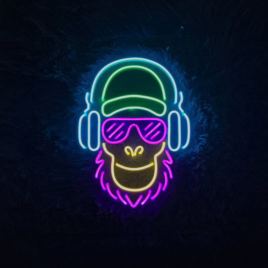 Monkey With Headphone Led Sign