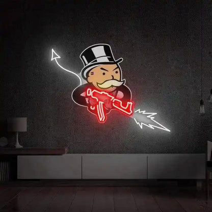 Monopoly Uncle Devil Cartoon Purple Blue LED Neon Sign for Home Decor | Shineneon