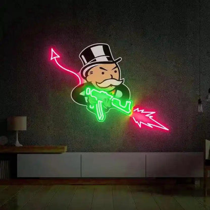 Monopoly Uncle Devil Cartoon Purple Blue LED Neon Sign for Home Decor | Shineneon