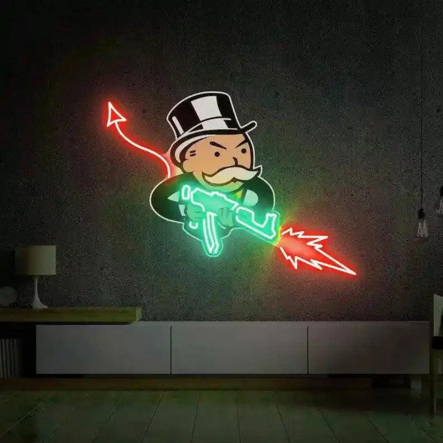 Monopoly Uncle Devil Cartoon Purple Blue LED Neon Sign for Home Decor | Shineneon