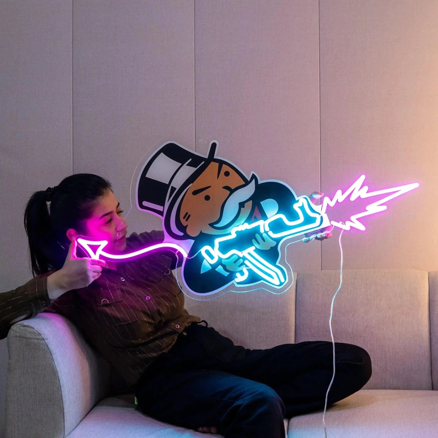 Monopoly Uncle Devil Cartoon Purple Blue LED Neon Sign for Home Decor | Shineneon