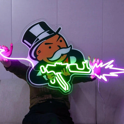 Monopoly Uncle Devil Cartoon Purple Blue LED Neon Sign for Home Decor | Shineneon