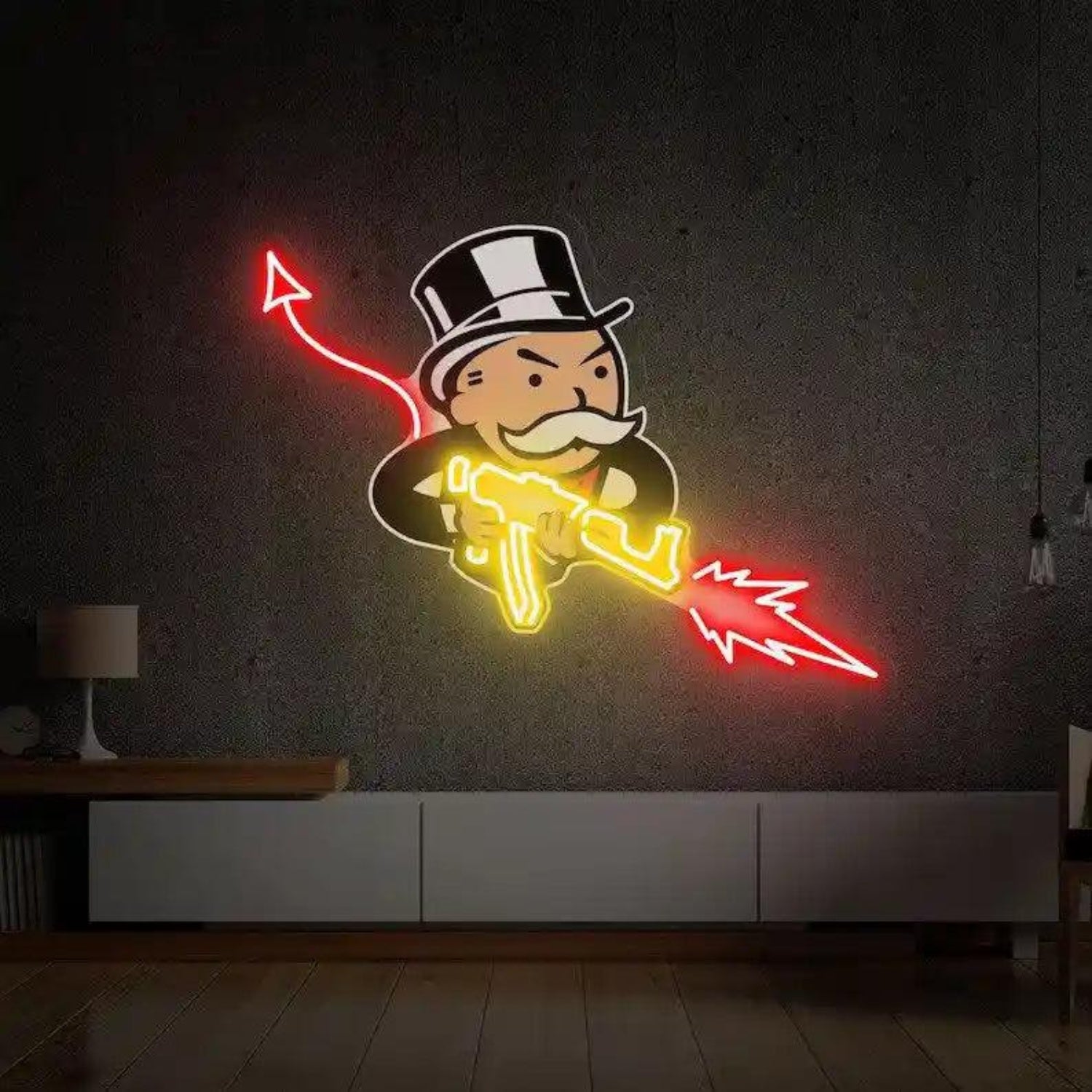 Monopoly Uncle Devil Cartoon Purple Blue LED Neon Sign for Home Decor | Shineneon