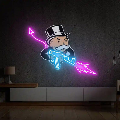 Monopoly Uncle Devil Cartoon Purple Blue LED Neon Sign for Home Decor | Shineneon