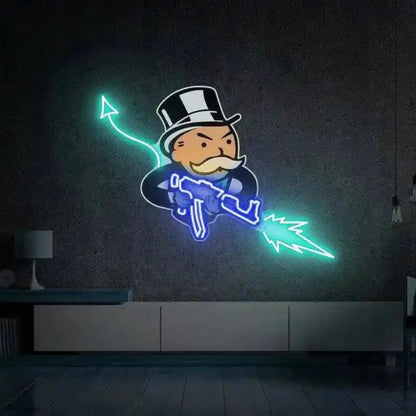 Monopoly Uncle Devil Cartoon Purple Blue LED Neon Sign for Home Decor | Shineneon