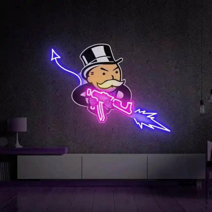 Monopoly Uncle Devil Cartoon Purple Blue LED Neon Sign for Home Decor | Shineneon