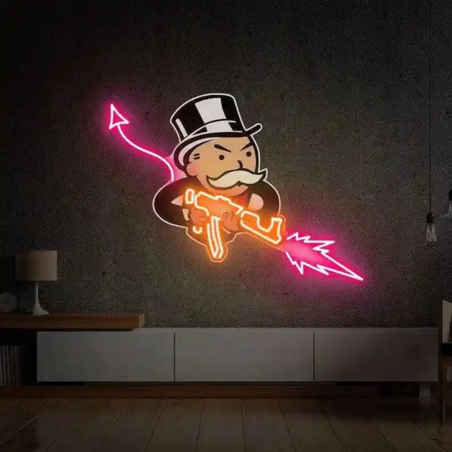 Monopoly Uncle Devil Cartoon Purple Blue LED Neon Sign for Home Decor | Shineneon