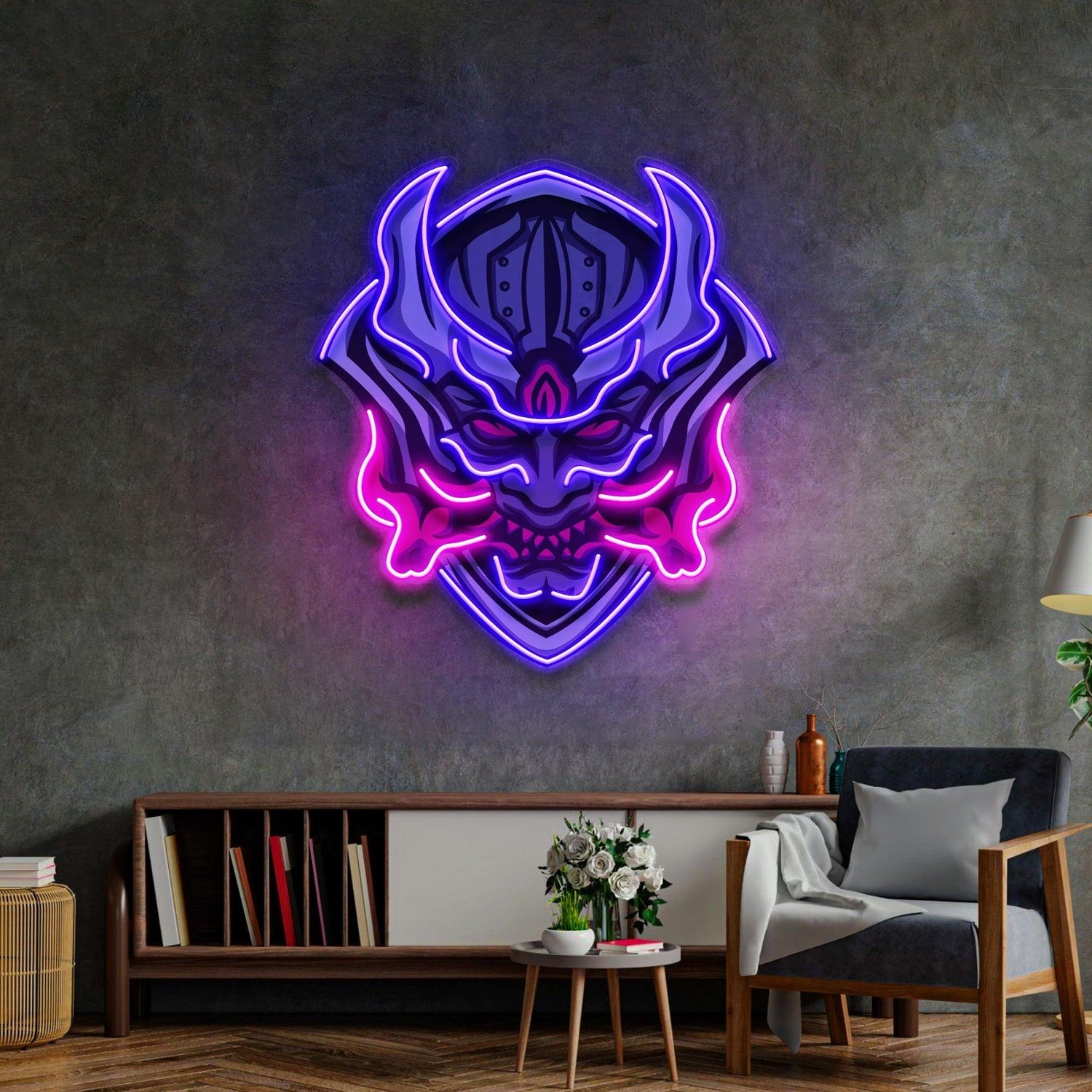 Monster Demon Mask Purple-Pink Uv Printed Led Neon Sign For Home Bar Gaming Room Decor | Shineneon