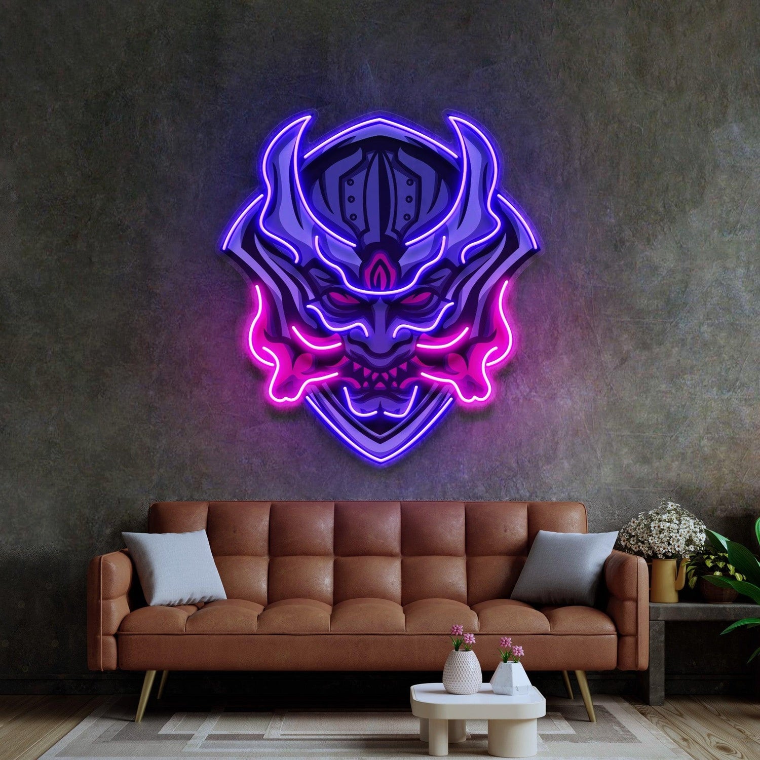 Monster Demon Mask Purple-Pink Uv Printed Led Neon Sign For Home Bar Gaming Room Decor | Shineneon