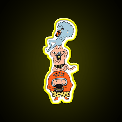 Monster Trio Doodle Coloured Fast Food Led Neon Sign For Burger Place Rgb Color - Shineneon