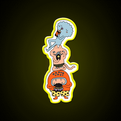 Monster Trio Doodle Coloured Fast Food Led Neon Sign For Burger Place Rgb Color - Custom LED neon sign front view