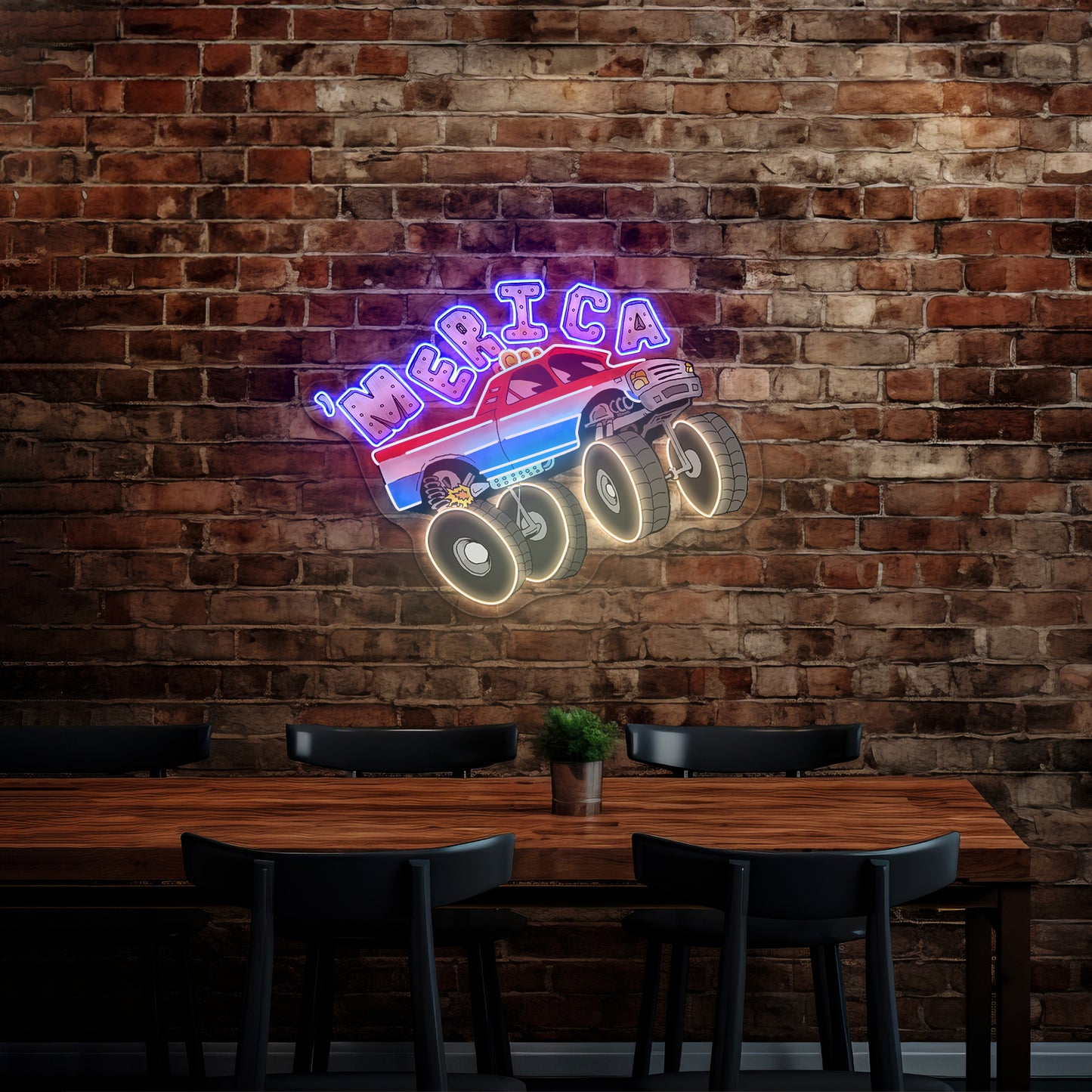 Monster Truck Merica Artwork Neon Sign Art