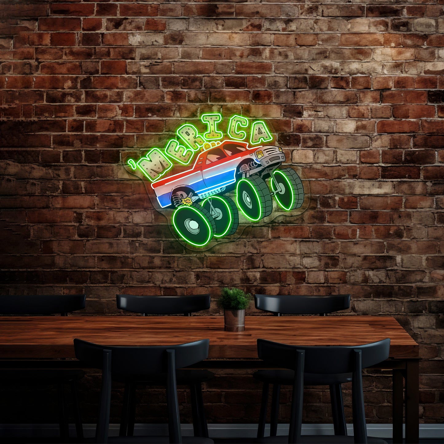 Monster Truck Merica Artwork Neon Sign Art