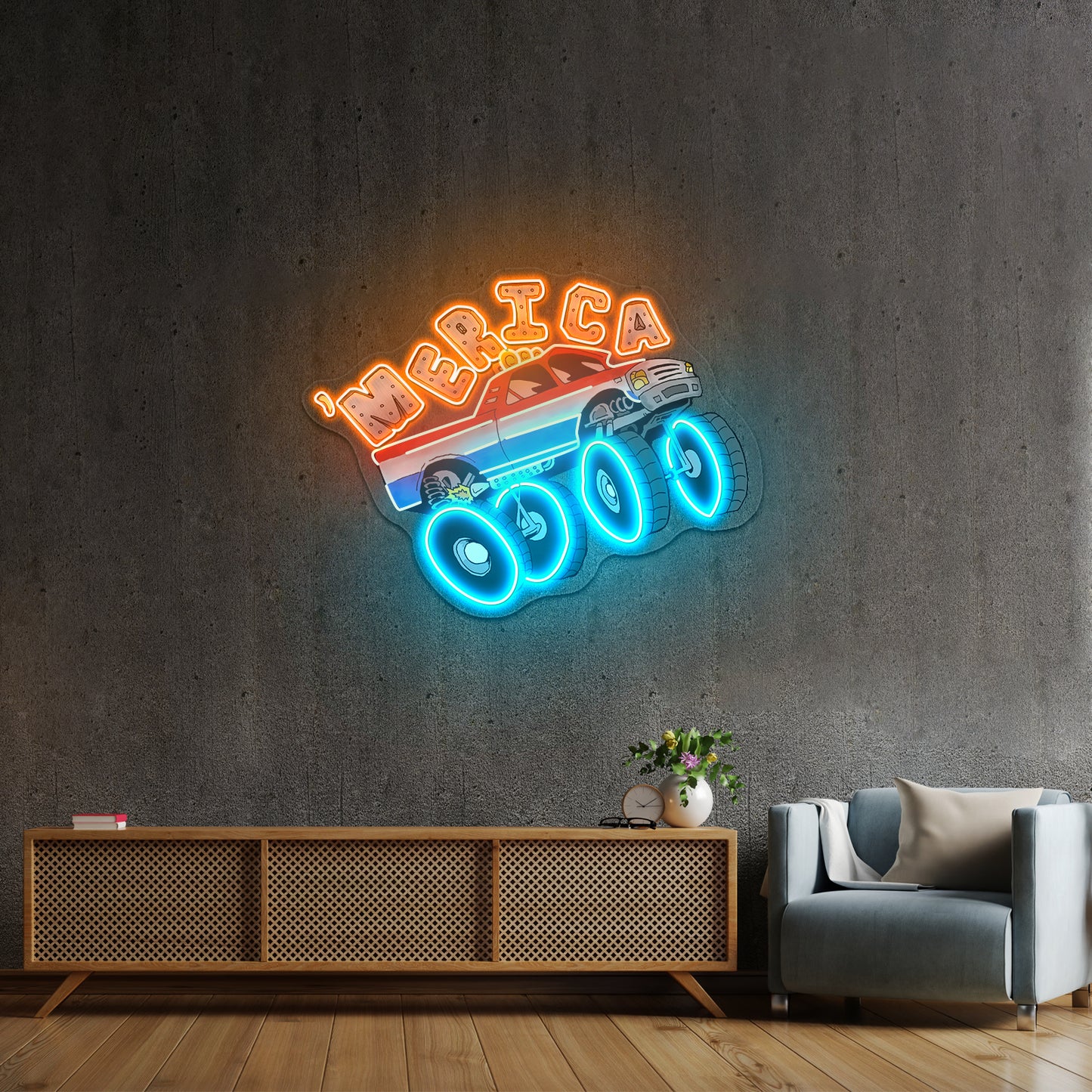 Monster Truck Merica Artwork Neon Sign Art