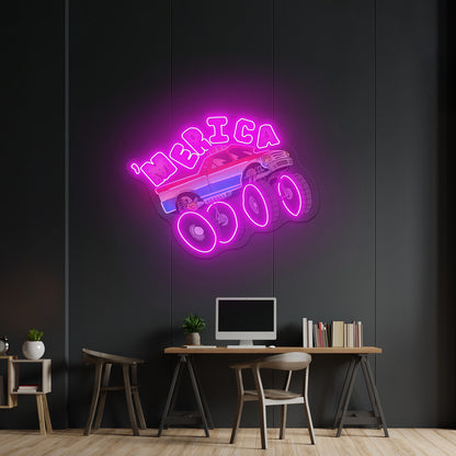 Monster Truck Merica Artwork Neon Sign Art