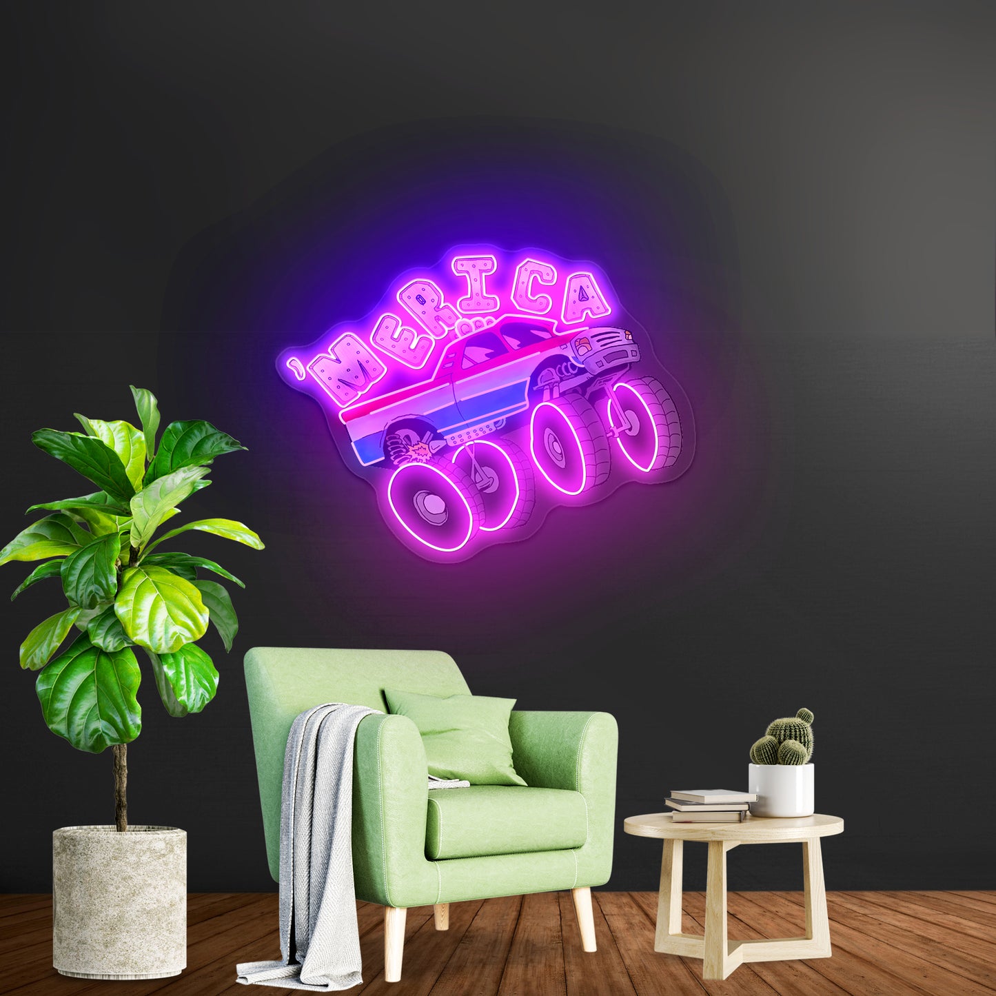 Monster Truck Merica Artwork Neon Sign Art