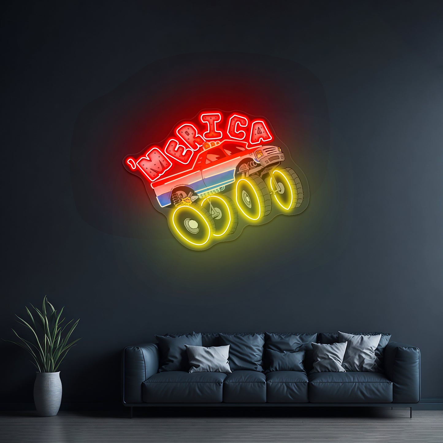 Monster Truck Merica Artwork Neon Sign Art