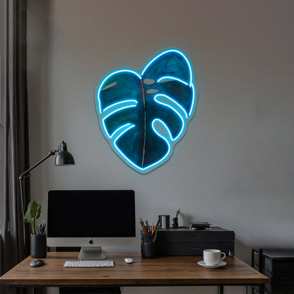 Monstera Leaf Coral Wall Artwork Neon Signs