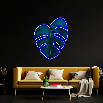 Monstera Leaf Coral Wall Artwork Neon Signs