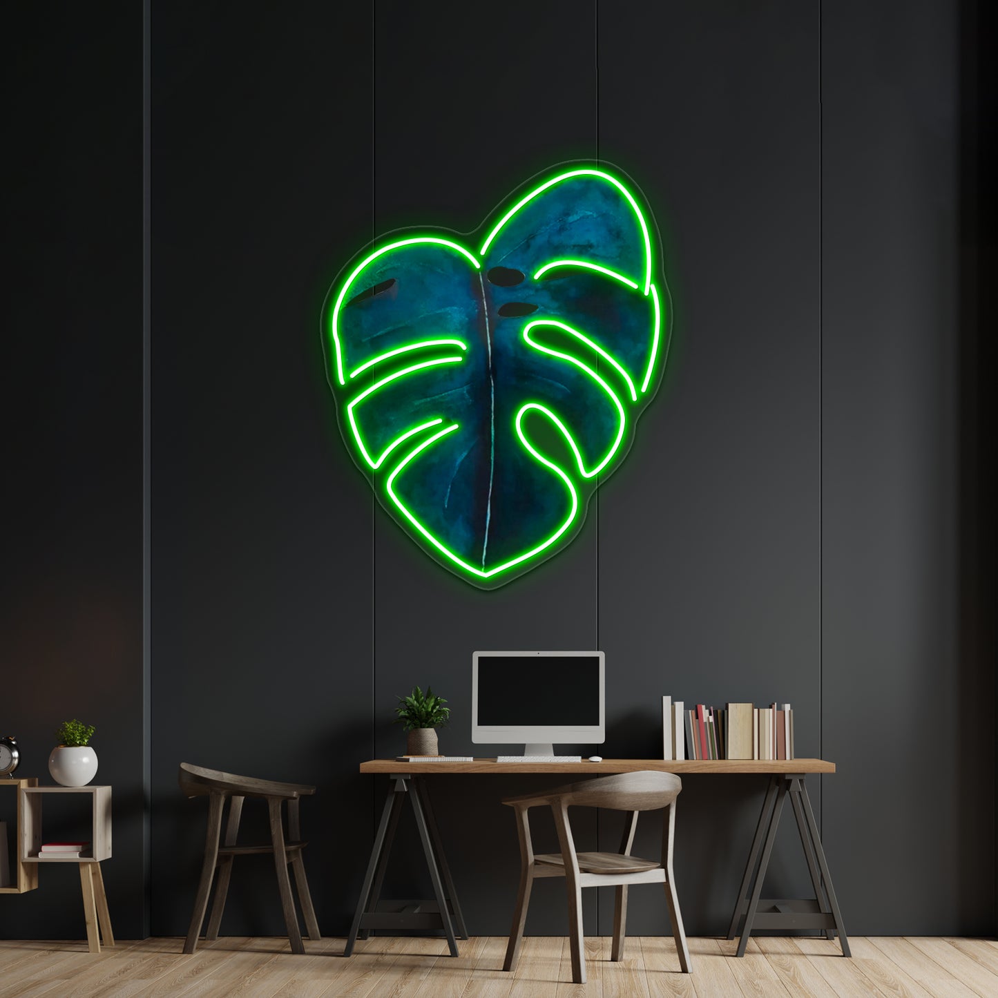 Monstera Leaf Coral Wall Artwork Neon Signs