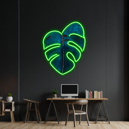 Monstera Leaf Coral Wall Artwork Neon Signs